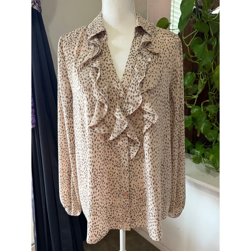 Express Ruffle Front Button Down Blouse Beige Tau… - image 2